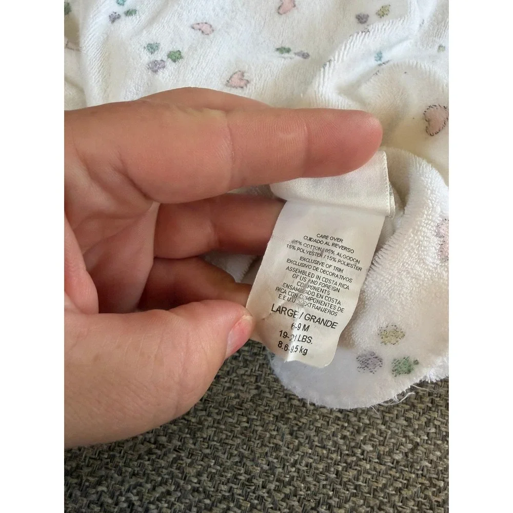 Vintage Carters Baby Girl Footed Sleeper White Heart Terrycloth 6-9M